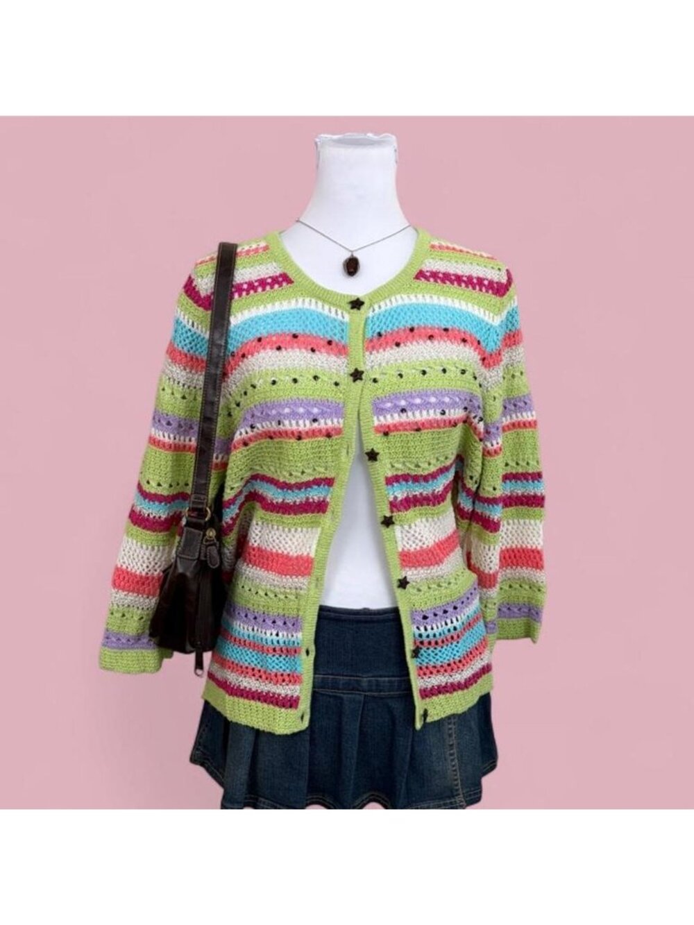 y2k striped boho open knit cardigan